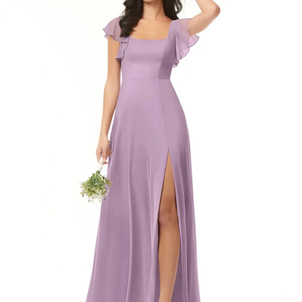 Azazie Bondi A-line Ruffled Chiffon Dress in Wisteria